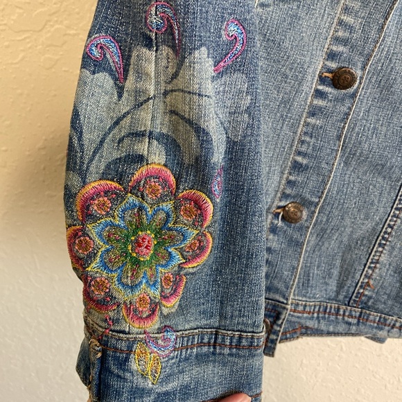 Vintage Y2K Arizona Jean Co Boho Sparkly Floral Embroidered Denim Vest💕 - Picture 5 of 9